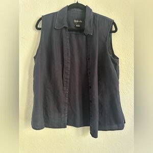 Style & Co. Women's Sleeveless Navy Button Down Shirt Linen size 14